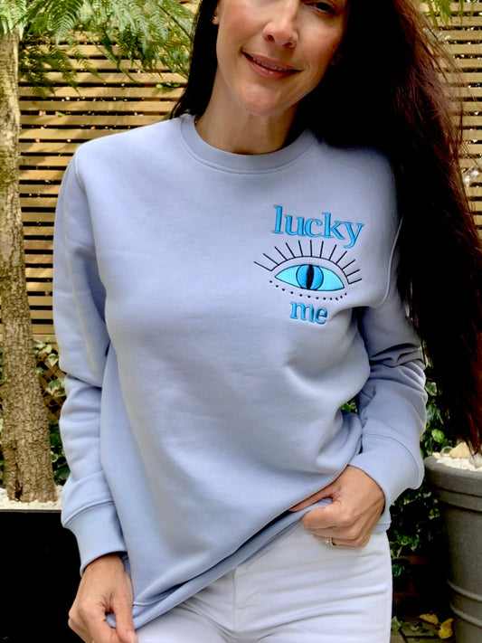 LUCKY ME. Organic Sweatshirt - Powder Blue