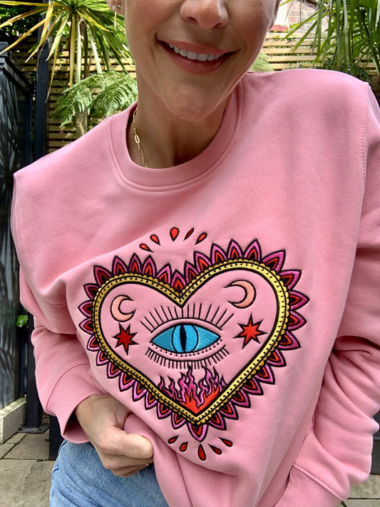 LOVE ME. Full embroidery. Organic Sweatshirt - Tea Rose